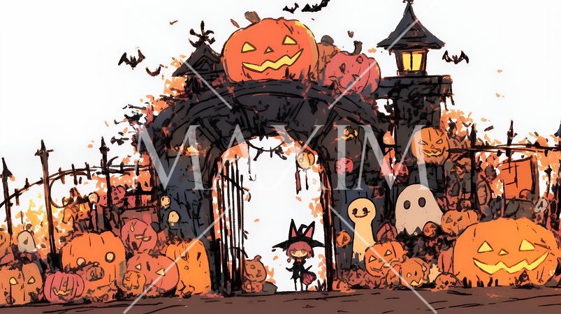 キモかわいいハロウィーンコスプレの女の子（クレヨンと水彩画風）