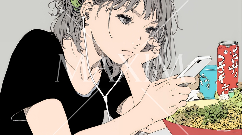 食事の最中もスマホを手放せない若い女性