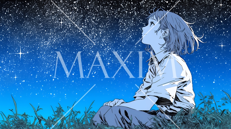 星空を眺めている若い女性