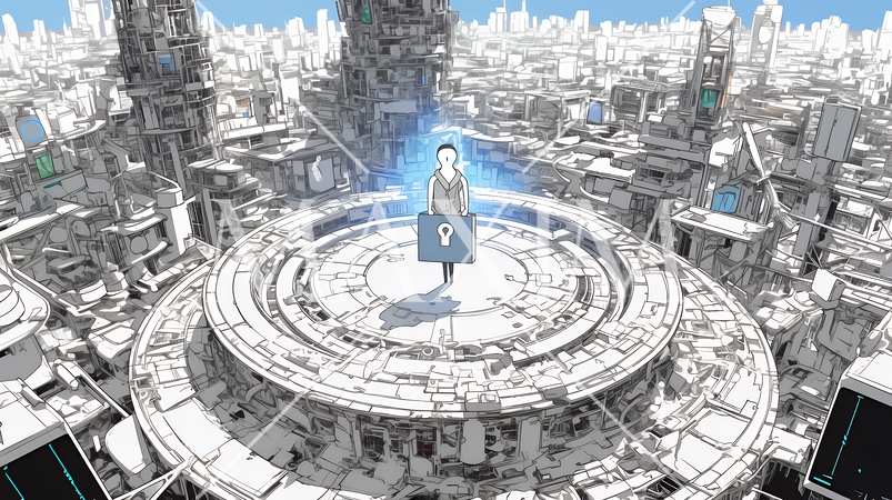 プライバシー・ポリシーやセキュリティー・ポリシーを表す堅牢な門と門番のイメージ