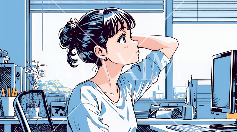 仕事の合間にストレッチ（伸び）をする女性