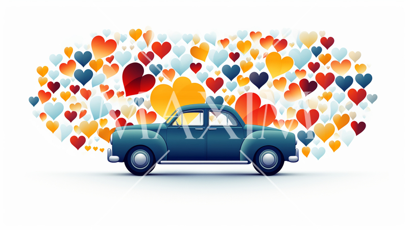 ハートがいっぱいのブライダルカー（騒音防止のため空缶は無し）