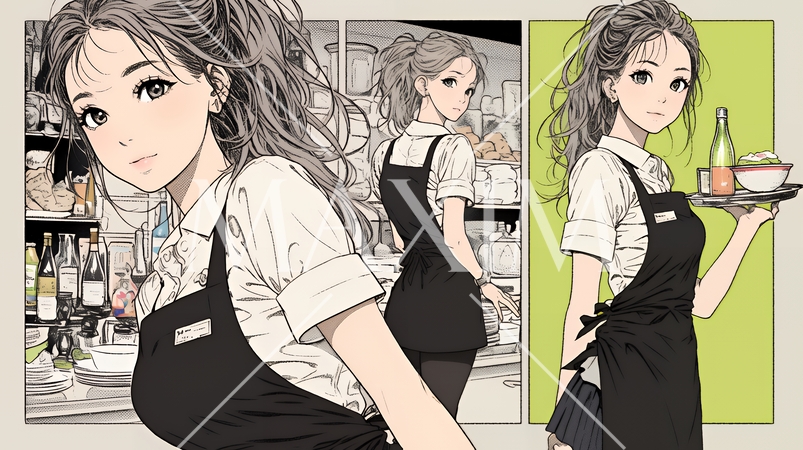 カジュアルレストランで働いている若いウェイトレス