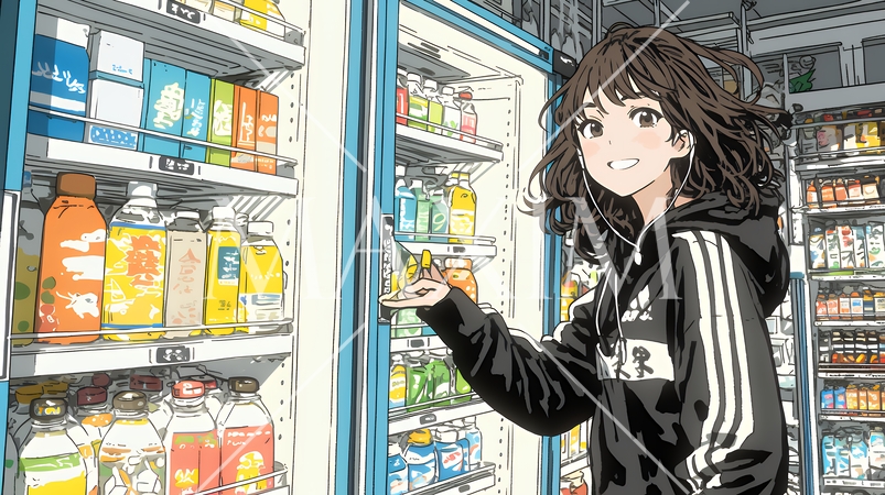 コンビニで新作スイーツを物色中の若い女性