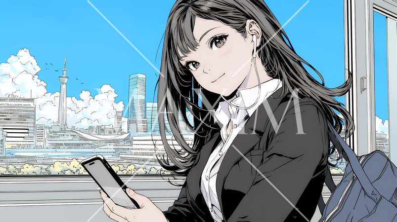 スマートフォンをいじくっている若いビジネスウーマン