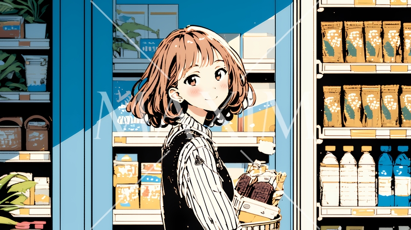 コンビニで新作スイーツを物色中の若い女性