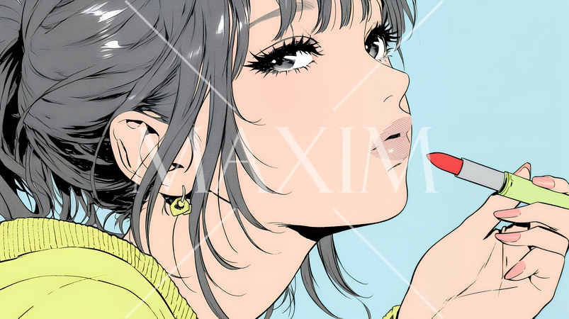 化粧をしている（口紅をつけている）若い女性