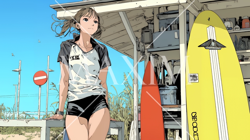 若い女性の海水浴場監視員（ライフガード）