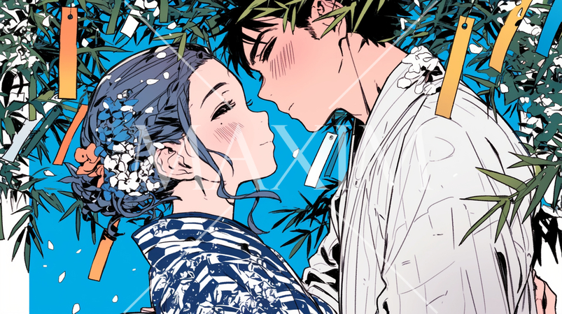 七夕の笹と熱々のカップル