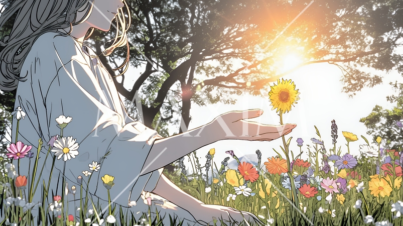 太陽を手のひらに乗せているように自撮りしている女性