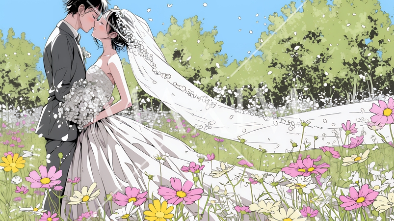 コスモスの園でのウェディング