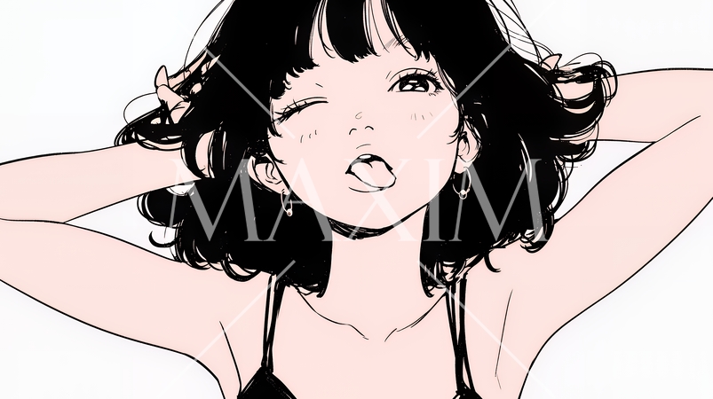 舌を出して陽気におどけている若い女性（シンプルな色使い）