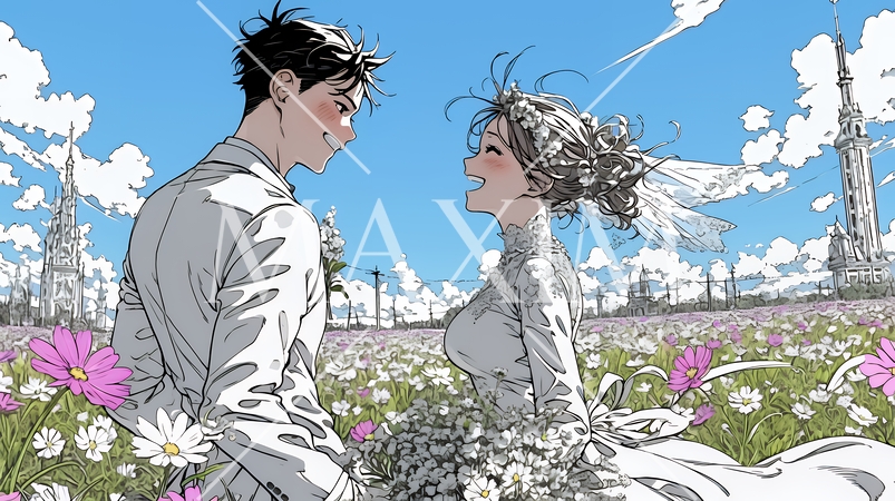 コスモスの園でのウェディング