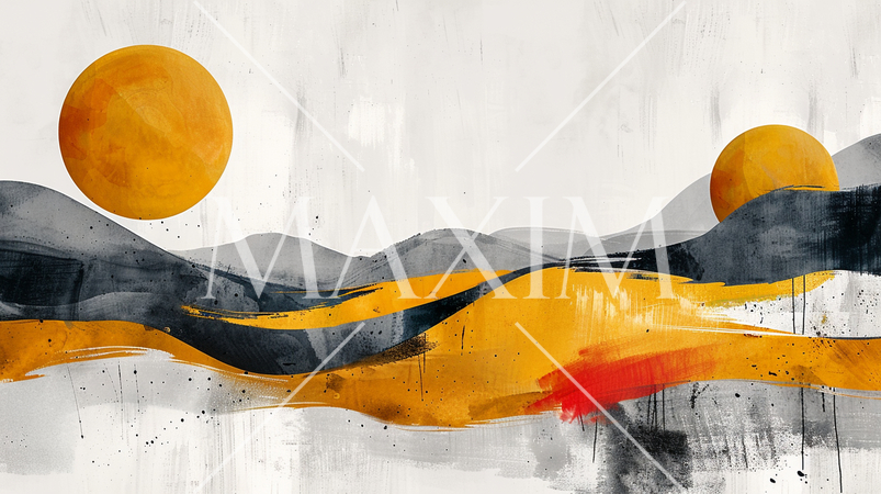 様々なアイデアが湧き上がるイメージ：水墨画と勤怠的ジオメトリック画の融合