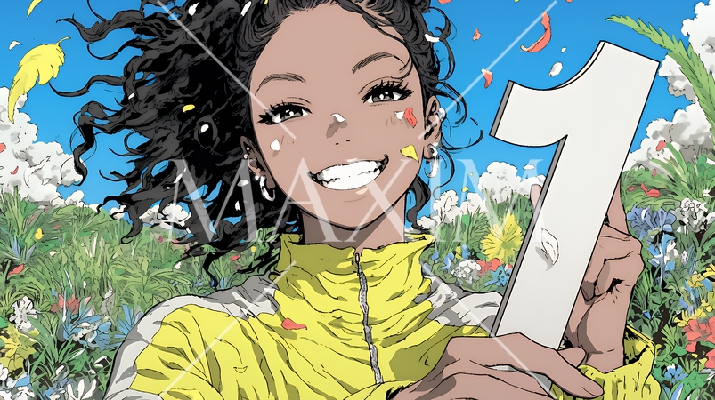 数字の「1」を掲げている若い女性