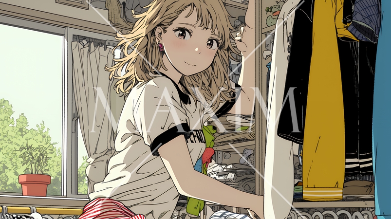 着ていく服をクローゼットから選ぶ若い女性