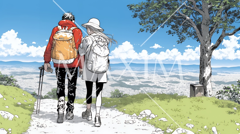 ハイキングを楽しんでいるカップル