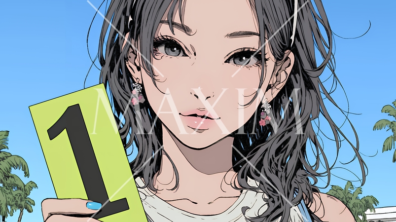 数字の「1」を掲げている若い女性