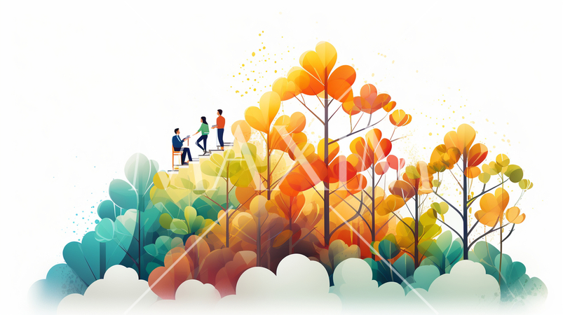 会社の成長と拡大のイメージ：新規市場への進出、成長ストラテジー。