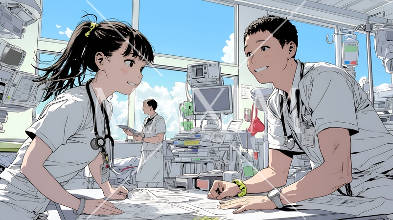 打ち合わせ（カンファレンス）に向かう看護師