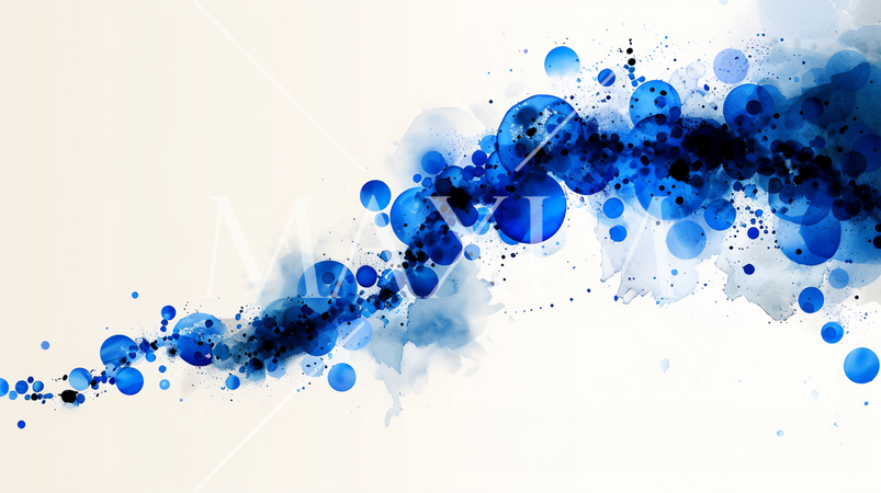 連綿たる時の流れを大小の青いドットで水彩画にて表現