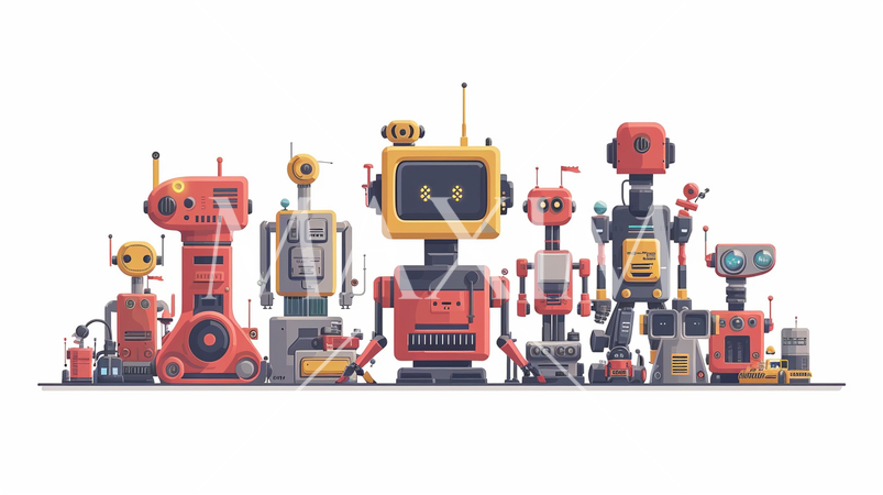 ロボティクスとAI：ロボット工場、人工知能の開発。