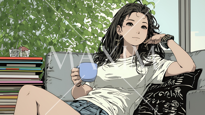 リビングで紅茶を飲んでいる女性