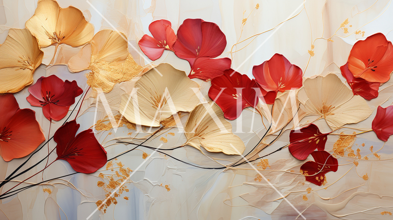 紅葉で黄金に輝く秋の植物を琳派的な表現