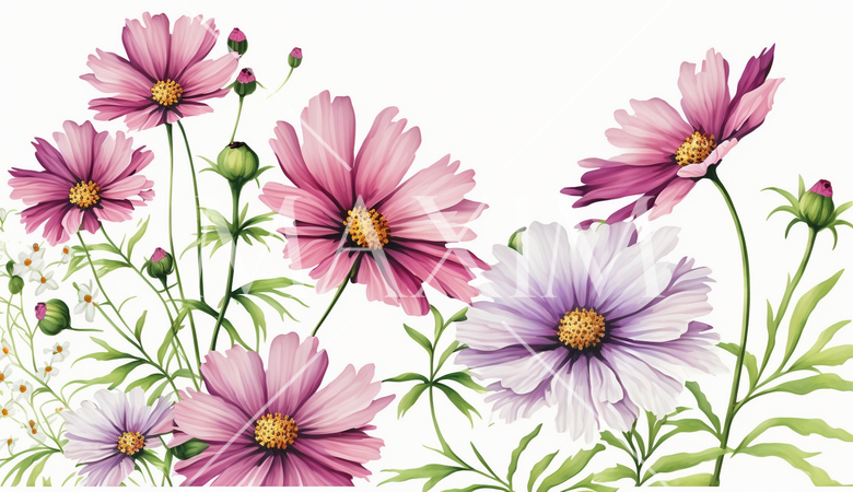 コスモスの花の水彩画