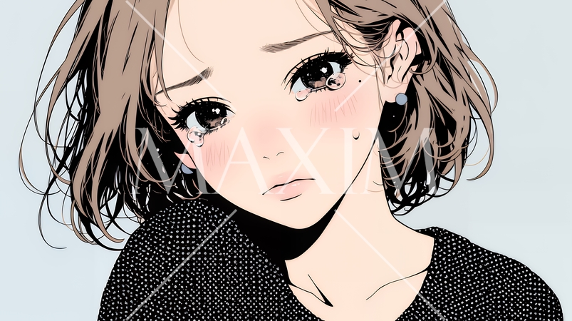 涙ぐむ若い女性