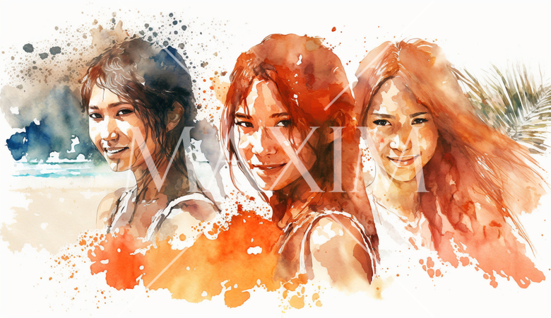 南国の島でリゾート気分の若い女友達たち