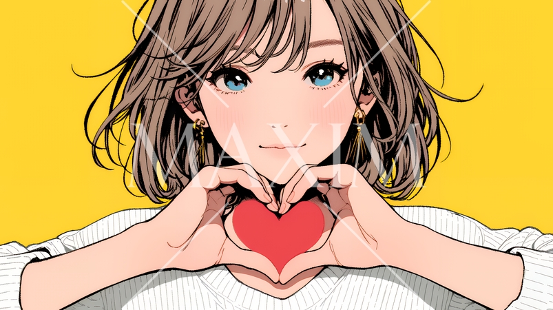 手指でハートサインを作っている若い女性