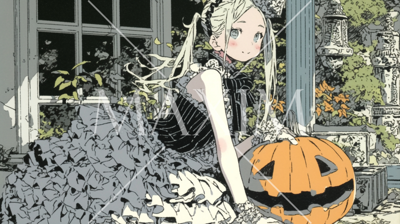 ハロウィーン用のゴシックロリータファッションを着た若い女性