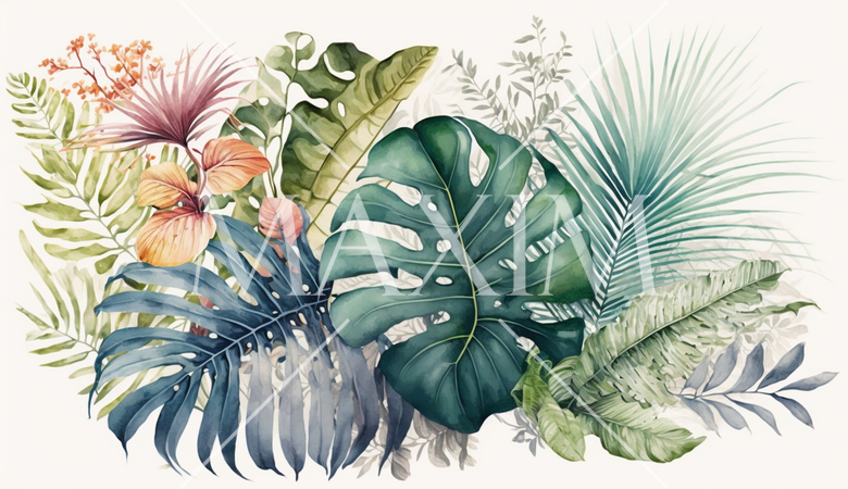 色々な熱帯植物の水彩画