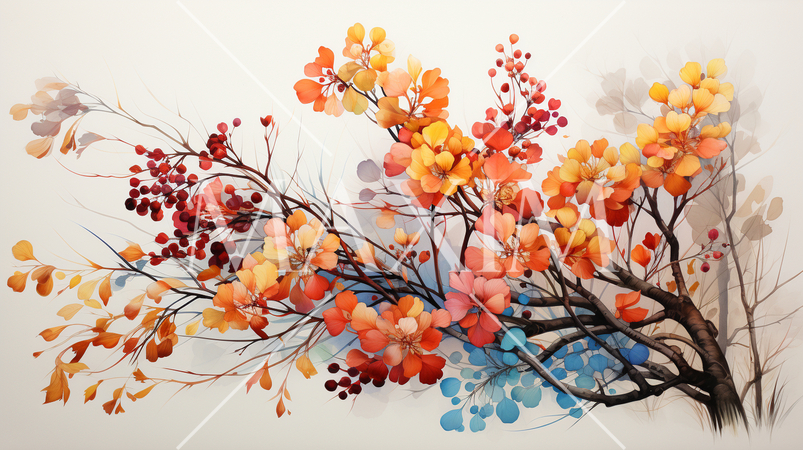 秋の紅葉した草木