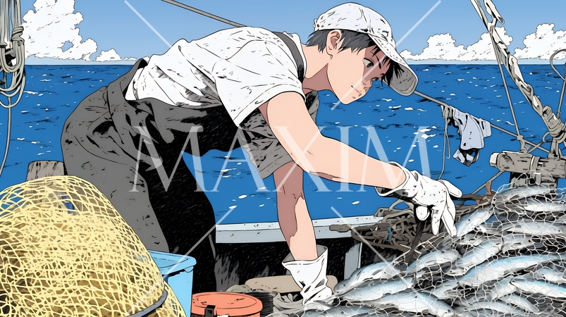 網で魚を捕っている漁師