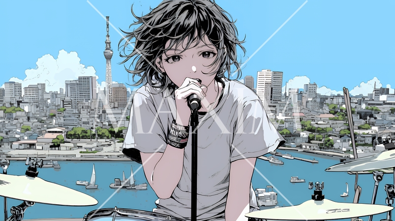 ステージでマイクを握り、情熱的に歌い上げる女性