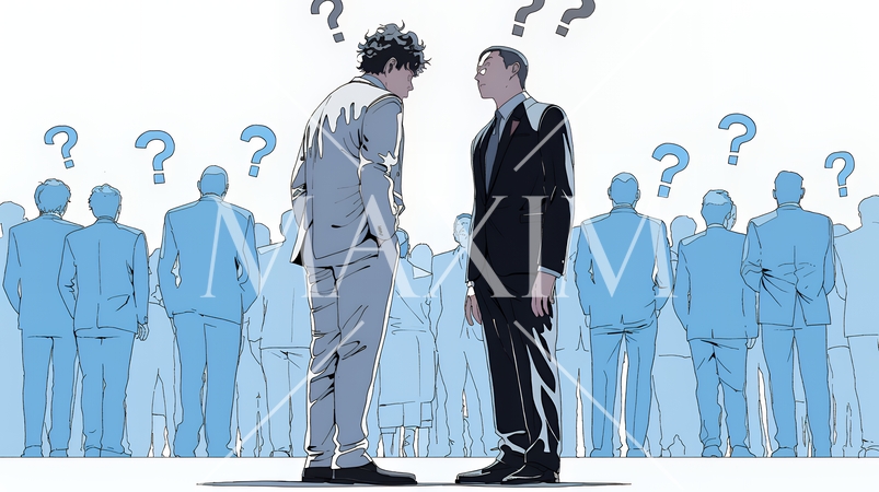 互いに相手の意見を十分に理解できないまま対話を続ける二人のビジネスマン