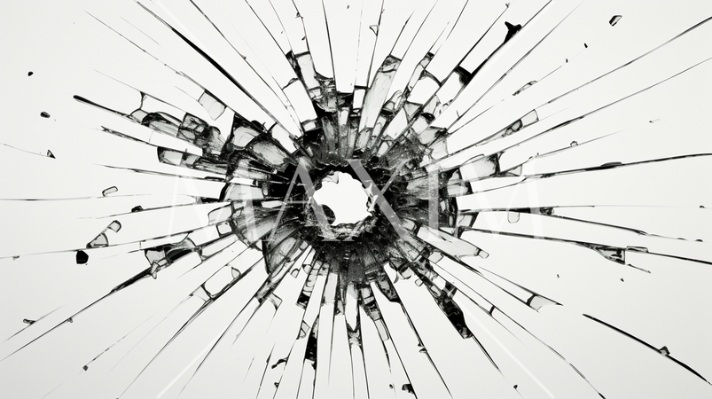 弾痕：ガラスに命中した銃弾の跡