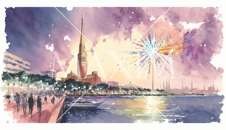 大都会のウォータフロントの花火大会