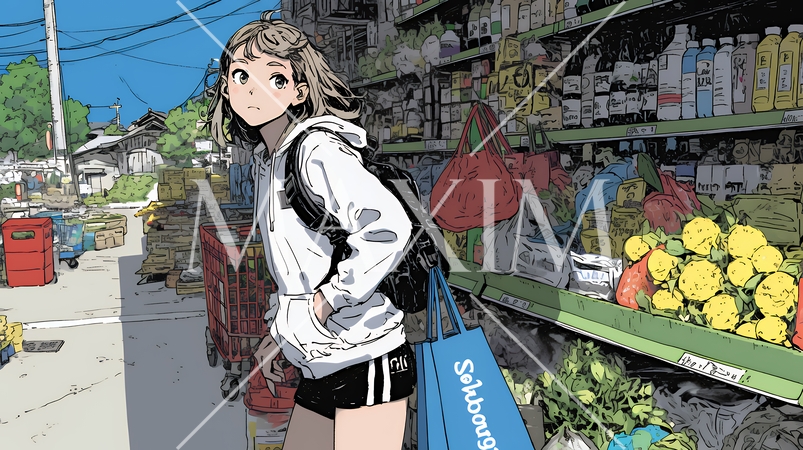 スーパーマーケットで買い物をしている若い女性