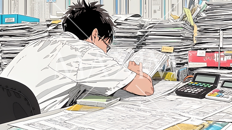 確定申告書類作成に没頭している個人事業主