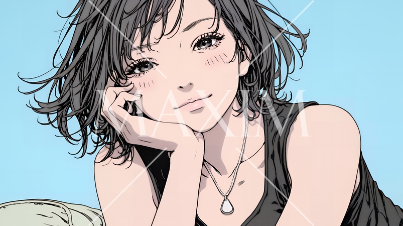 お茶目な（生意気な表情をした遊び心のある）若い女性