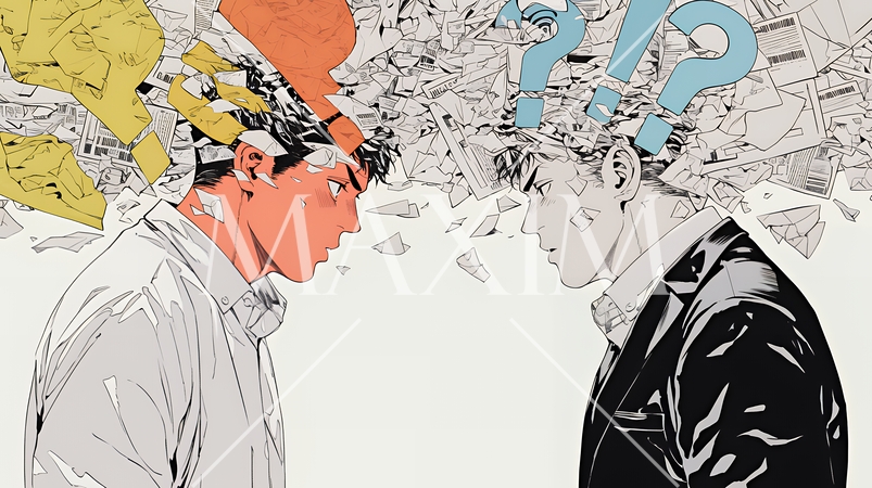 互いに相手の意見を十分に理解できないまま対話を続ける二人のビジネスマン