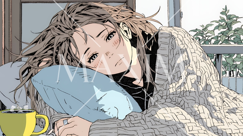 風邪でぐったりと寝込む、一人暮らしの女性