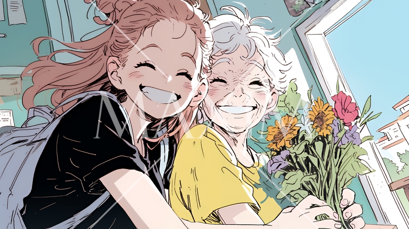 老人福祉施設でゆったりと過ごす老人と仲の良い介護士