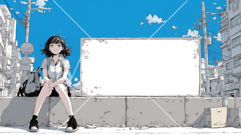 何も描いていないメッセージボードを掲げる若い女性