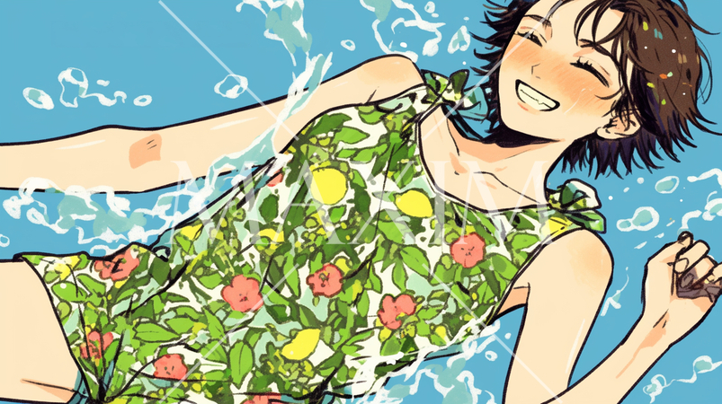 ウォータースプラッシュ：若い女性が水遊びをしている