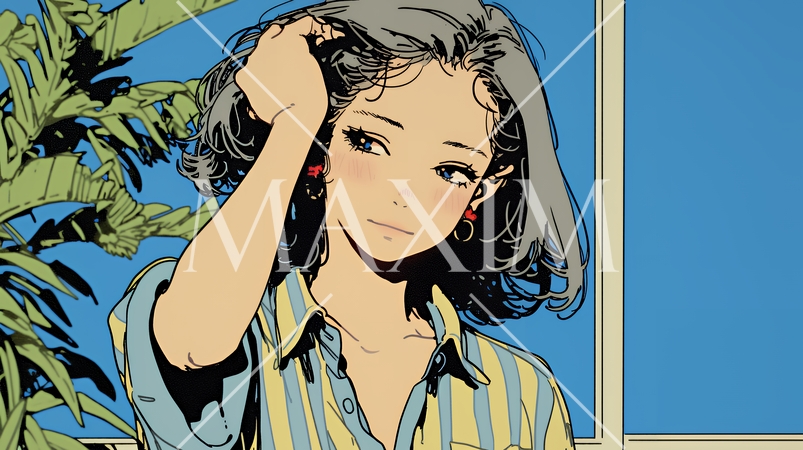 髪をかきあげている（なでている）若い女性