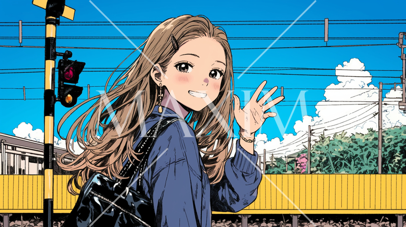 手を振って挨拶している若い女性